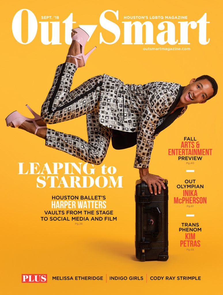 Harper Watters, openly gay ballet dancer and person of color on the cover of Houston's Out Smart magazine