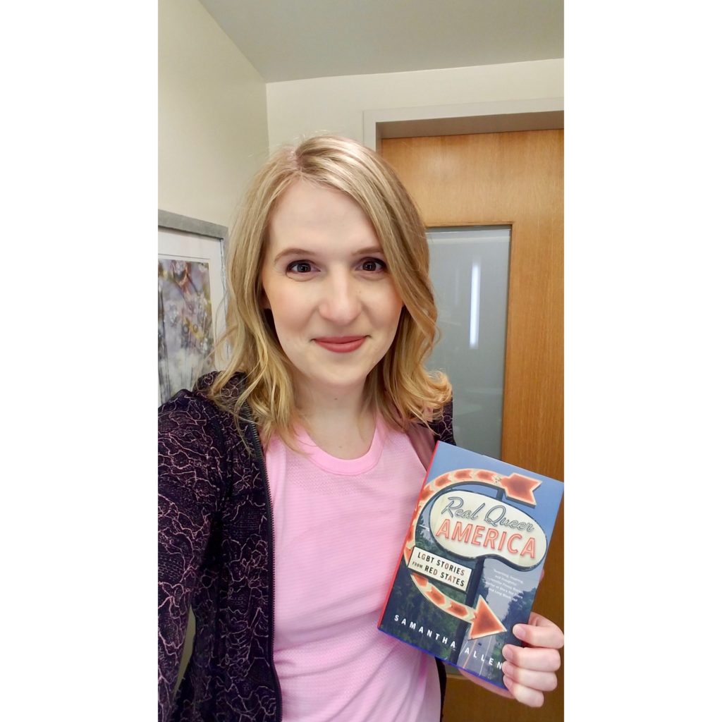 Trans author Samantha Allen with her book "Real Queer America: LGBT Stories from Red States"