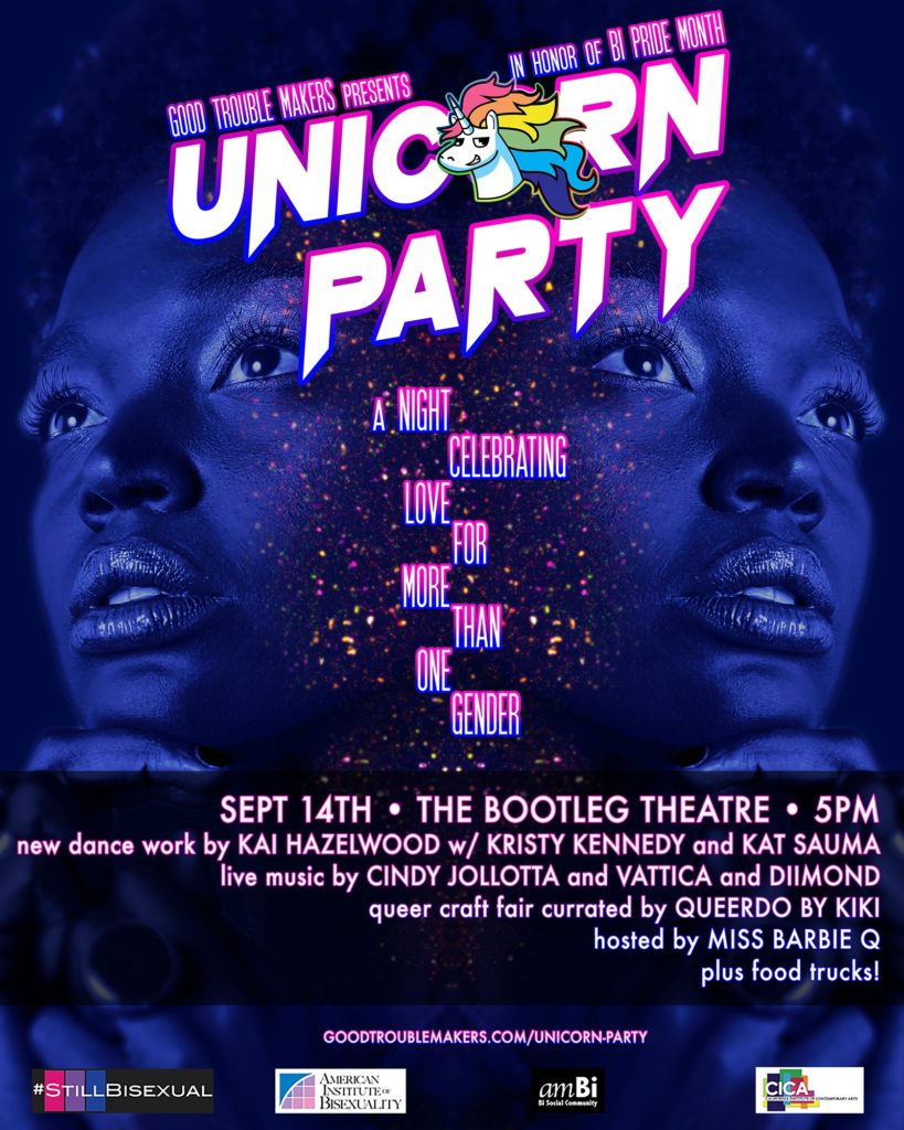 Unicorn pARTy flyer, an event focused on promoting bi visibility 